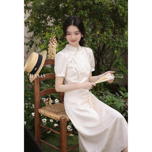 鹿向南「云山蝶影」新中式旗袍气质连衣裙女夏收腰显瘦好看长裙子L53639 商品图4