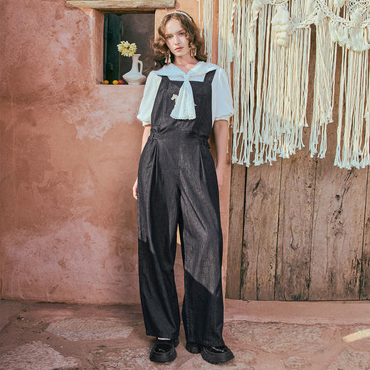 两三事梵高文艺砥砺前行2025春新款动物刺绣丝巾装饰牛仔背带裤女 商品图1