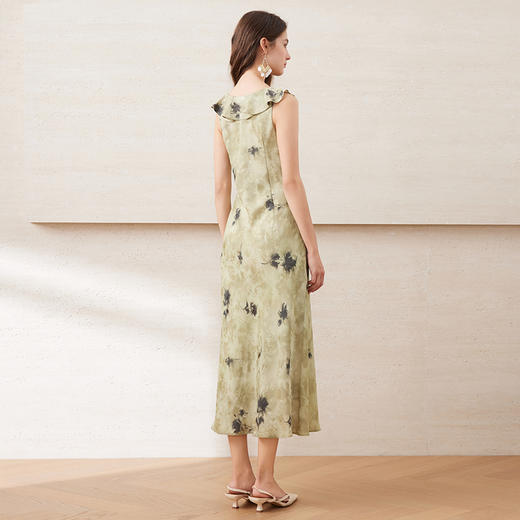 【温柔气质中式印花连衣裙】EITIE爱特爱V领修身荷叶边2025夏新款B2507612 商品图4