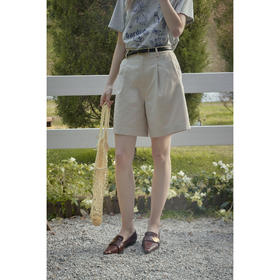 SimpleRetro悠扬假期 天丝棉混纺高腰休闲短裤女百搭五分阔腿裤子