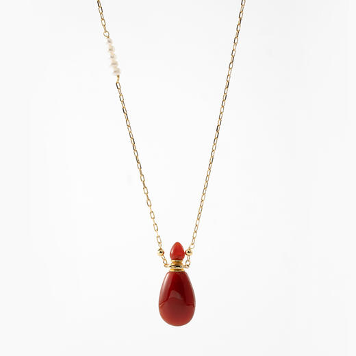 MELI&MOLI【火】红玛瑙中号水滴吊坠 半边短珍珠串环扣项链【D类】 商品图0