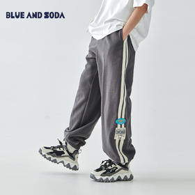 蓝汽水25年新款宽松休闲织带卫裤男童春季侧缝双条撞色织标束脚裤