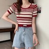 【条纹U领短款针织衫】夏季薄款 百搭修身显瘦短袖套头上衣女小衫潮  商品缩略图8