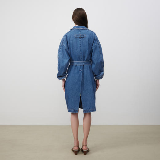 lost in echo2025春夏新款高级牛角扣立体大口袋茧型牛仔风衣外套 商品图4