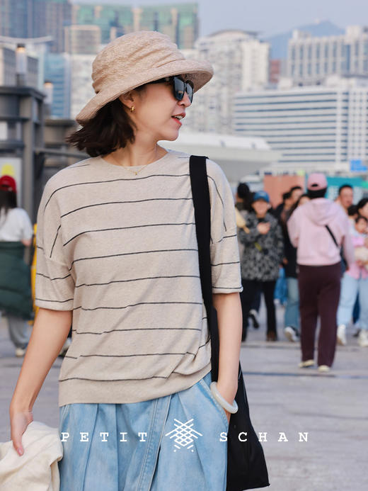 PETIT SCHAN小闪 CLO#757 trio 三重奏 桑蚕丝棉麻条纹针织短袖春夏基础百搭松弛感t恤 商品图1