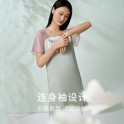 金三塔敦煌联名国风真丝睡裙女100%桑蚕丝印花短袖家居服睡裙新品  YSFFB301 商品图2