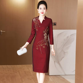 丈母娘婚庆气质礼服，喜婆婆中老年高贵优雅修身连衣裙LC2303