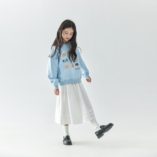 【代发】女款半身裙 棵初童装全棉压褶白色半裙女童春夏干净清新中长裙 商品图3