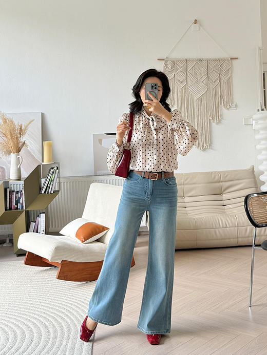 法式轻奢 香槟色 波点系带衬衫 商品图1