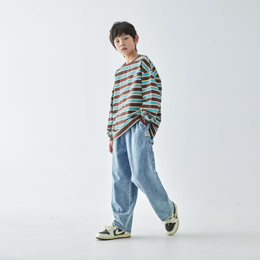 【代发】男款多口袋牛仔裤 蓝汽水多口袋宽松牛仔裤男童复古蓝做旧色调休闲长裤子 商品图3