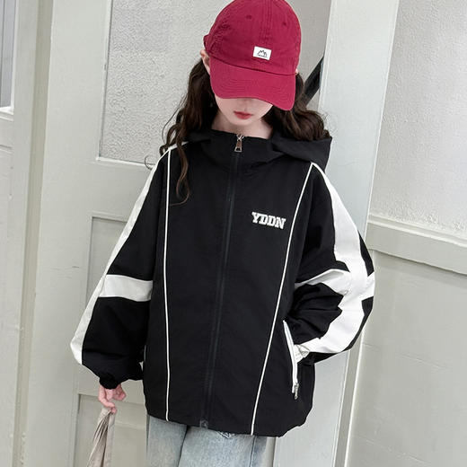【中长款新春外套！酷飒百搭】女童春季外套 2025新款 儿童春装 女孩早春拼色 洋气女大童冲锋衣春秋-QQ 商品图0