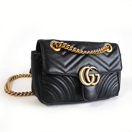 【95新】Gucci古驰Marmont系列446744 黑金马蒙22链条包单肩斜挎包女士现售价：6200！270225AI17 商品图1