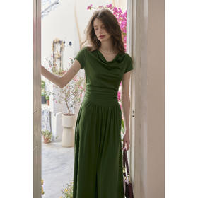 SimpleRetro轻悠春日 法式气质天丝针织连衣裙女修身荡领a字长裙