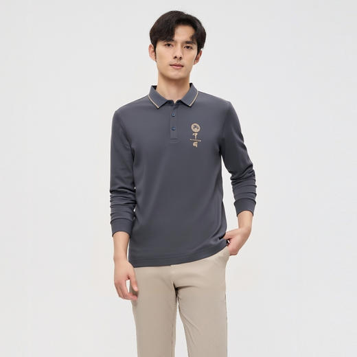 圣得西长袖POLO衫男款2025年时尚商务休闲春季新款撞色翻领T恤男2412945101 商品图3