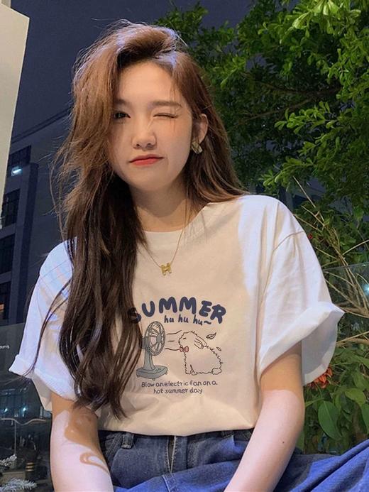 【YW】无忧购“福利狂欢”韩系百搭印花纯棉180克正肩圆领T恤 商品图3