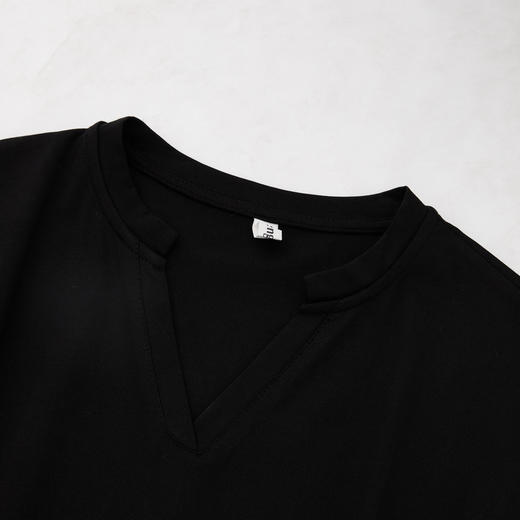 【限时秒杀】西遇黑色v领连衣裙女新款通勤a字短袖法式收腰长裙D0050475 商品图5