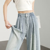 西遇宽松慵懒风阔腿裤女新款直筒高腰浅蓝色水洗牛仔裤D0050424 商品缩略图2