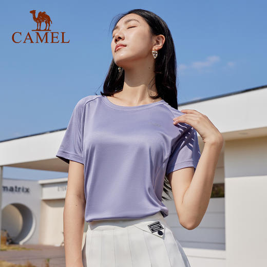 骆驼运动T恤女2025春夏新款圆领功能短袖上衣吸湿速干透气防晒短T C24BZ00045 商品图2