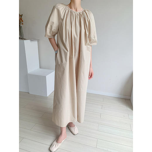 奥篇 系带连衣裙中长款60支水洗纯棉裙子 商品图3