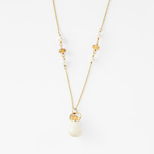 MELI&MOLI 【金】猛犸象牙精雕刻圆福袋 黄水晶珍珠点缀项链  【D类】 商品图0