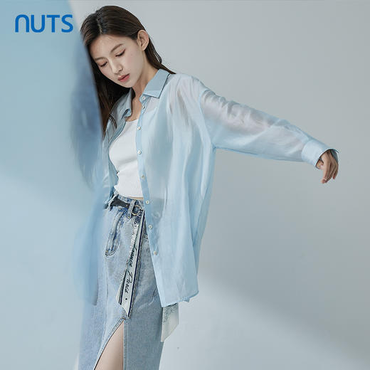 NUTS春秋新品纯色时尚宽松气质百搭长袖衬衫424011040 商品图1
