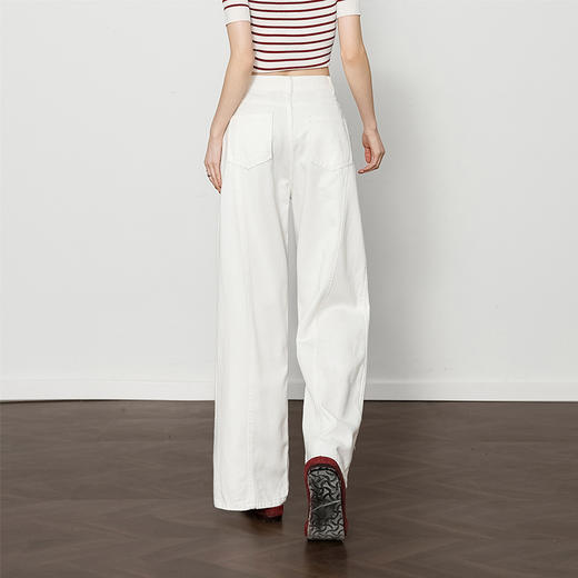西遇慵懒风阔腿裤女新款通勤小个子高腰白色宽松牛仔裤V0050679 商品图4
