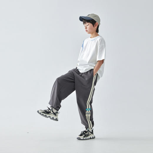 蓝汽水25年新款宽松休闲织带卫裤男童春季侧缝双条撞色织标束脚裤 商品图3