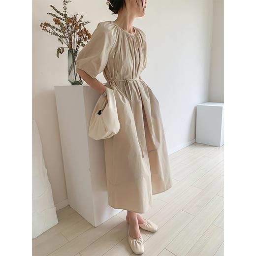 奥篇 系带连衣裙中长款60支水洗纯棉裙子 商品图0