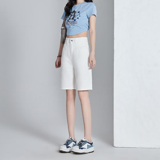 罗蒙女士夏季牛仔短裤舒适简约百搭五分裤遮肉显瘦高腰牛仔女裤 商品图4