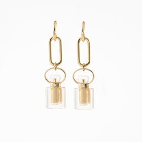 MELI&MOLI 【金】全清水晶迷你方糖瓶 925银O形耳环  【D类】