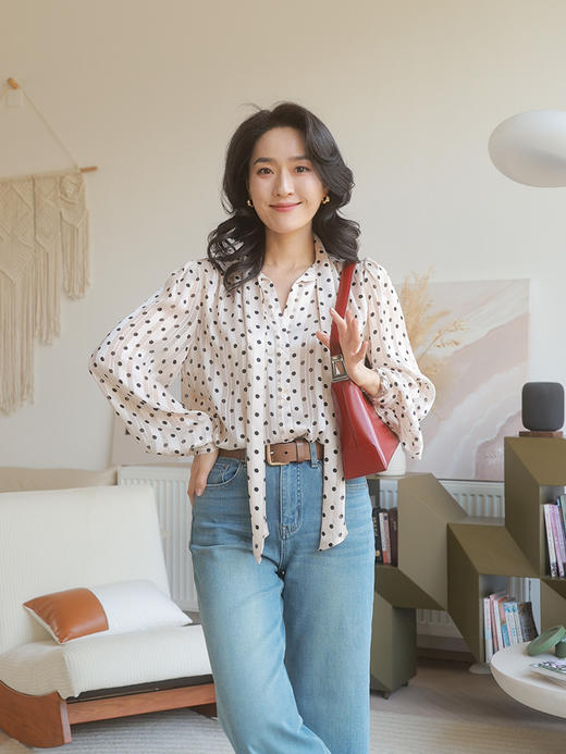 法式轻奢 香槟色 波点系带衬衫 商品图0