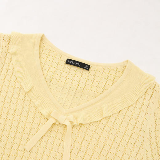 甜美拼接荷叶边v领毛衣女短款针织衫V0650268 商品图5