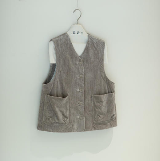 黄阿福 雾灰色棉灯芯绒马甲 商品图1