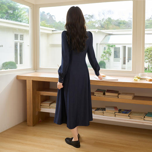 法式气质复古设计感方领仿牛仔裙女通勤收腰连衣裙V0250140 商品图4