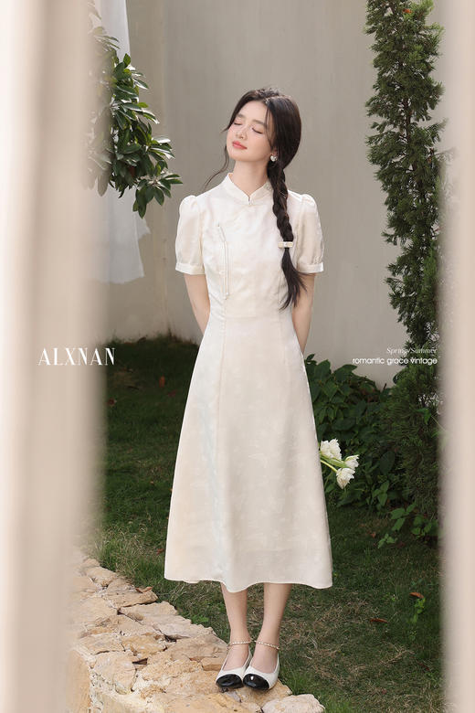 鹿向南「云山蝶影」新中式旗袍气质连衣裙女夏收腰显瘦好看长裙子L53639 商品图5