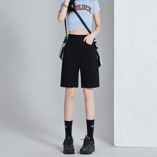 罗蒙女士夏季牛仔短裤舒适简约百搭五分裤遮肉显瘦高腰牛仔女裤 商品图6