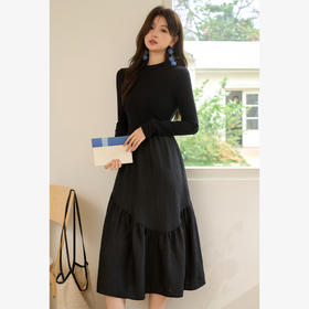 简约设计感拼接长袖连衣裙女气质高级感内搭裙V0150115