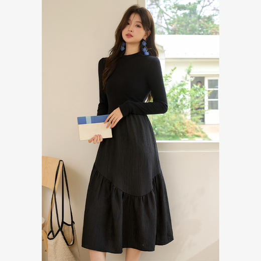 简约设计感拼接长袖连衣裙女气质高级感内搭裙V0150115 商品图0