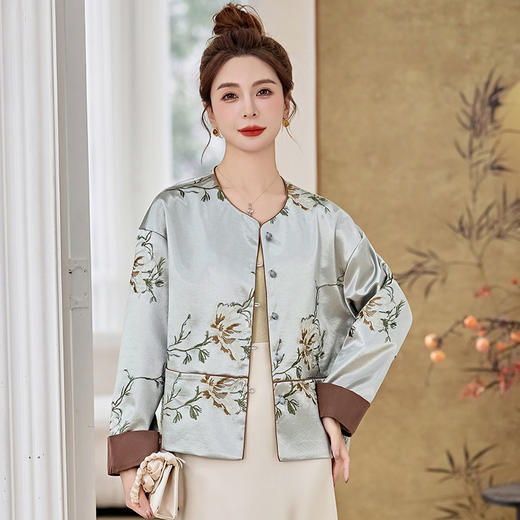 新中式国风短外套，拼色翻袖气质时尚刺绣上衣HR-YIZX86335 商品图2