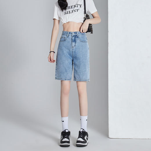罗蒙女士夏季牛仔短裤舒适简约百搭五分裤遮肉显瘦高腰牛仔女裤 商品图5