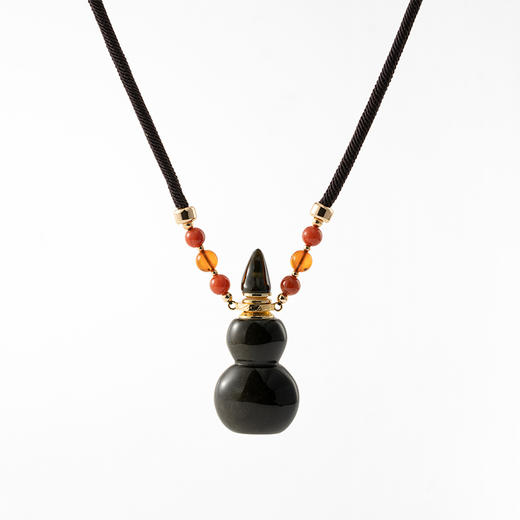 MELI&MOLI 【水】黄金黑耀石扁葫芦吊坠  彩宝珠点缀精编绳项链  【D类】 商品图0