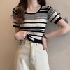 【条纹U领短款针织衫】夏季薄款 百搭修身显瘦短袖套头上衣女小衫潮  商品缩略图11