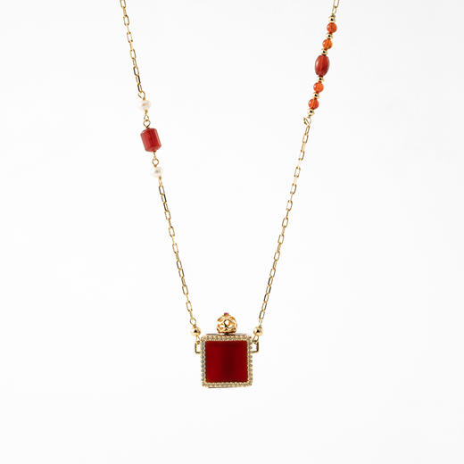 MELI&MOLI【火】红玛瑙月光宝盒吊坠 随形珠+珍珠点缀项链【D类】 商品图0