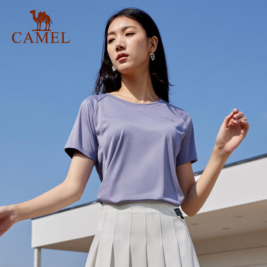 骆驼运动T恤女2025春夏新款圆领功能短袖上衣吸湿速干透气防晒短T C24BZ00045 商品图1