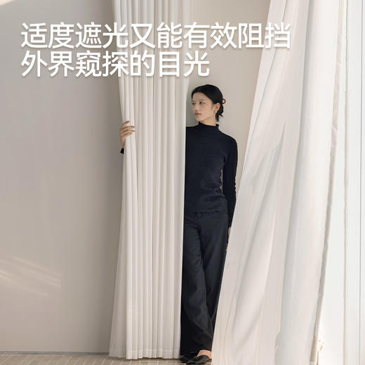 【艺禾纱】金蝉透光不透人简约绒感细小条纹纱帘 商品图3