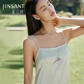 金三塔敦煌联名国风真丝吊带裙女100%桑蚕丝抹胸式平领睡裙家居服   YSFFB302