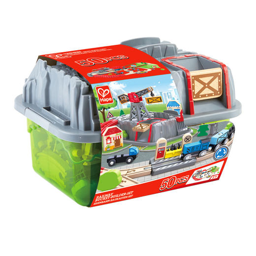 Hape轨道车玩具 儿童火车拼装积木亲子互动3-6岁男孩女孩儿童节礼物 E3764火车轨道小镇运输收纳套 商品图3