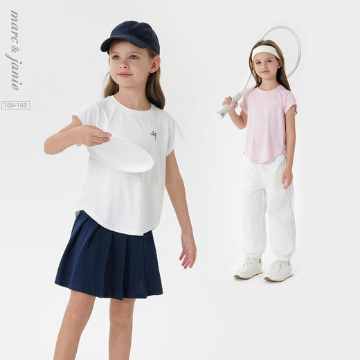 [速干高弹]马克珍妮女童鸟眼透气运动短袖T恤儿童夏装新款550609 商品图0