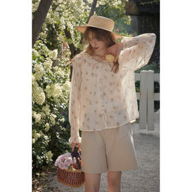 SimpleRetro园野花舍 两色荷叶领碎花衬衫女春轻薄灯笼袖法式小衫