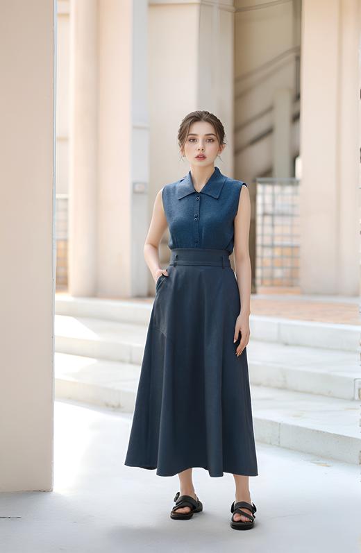 高腰不对称设计分割长款A半裙 商品图0